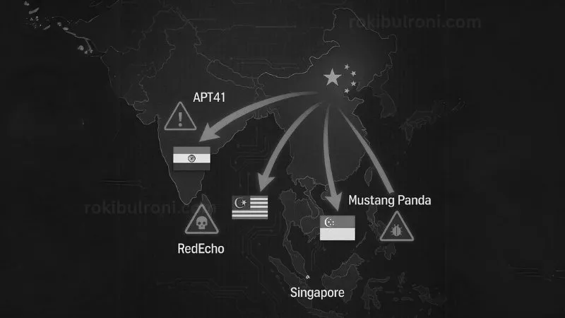 Map of Southeast Asia showing cyberattacks from China-linked APTs targeting countries like Malaysia and Singapore