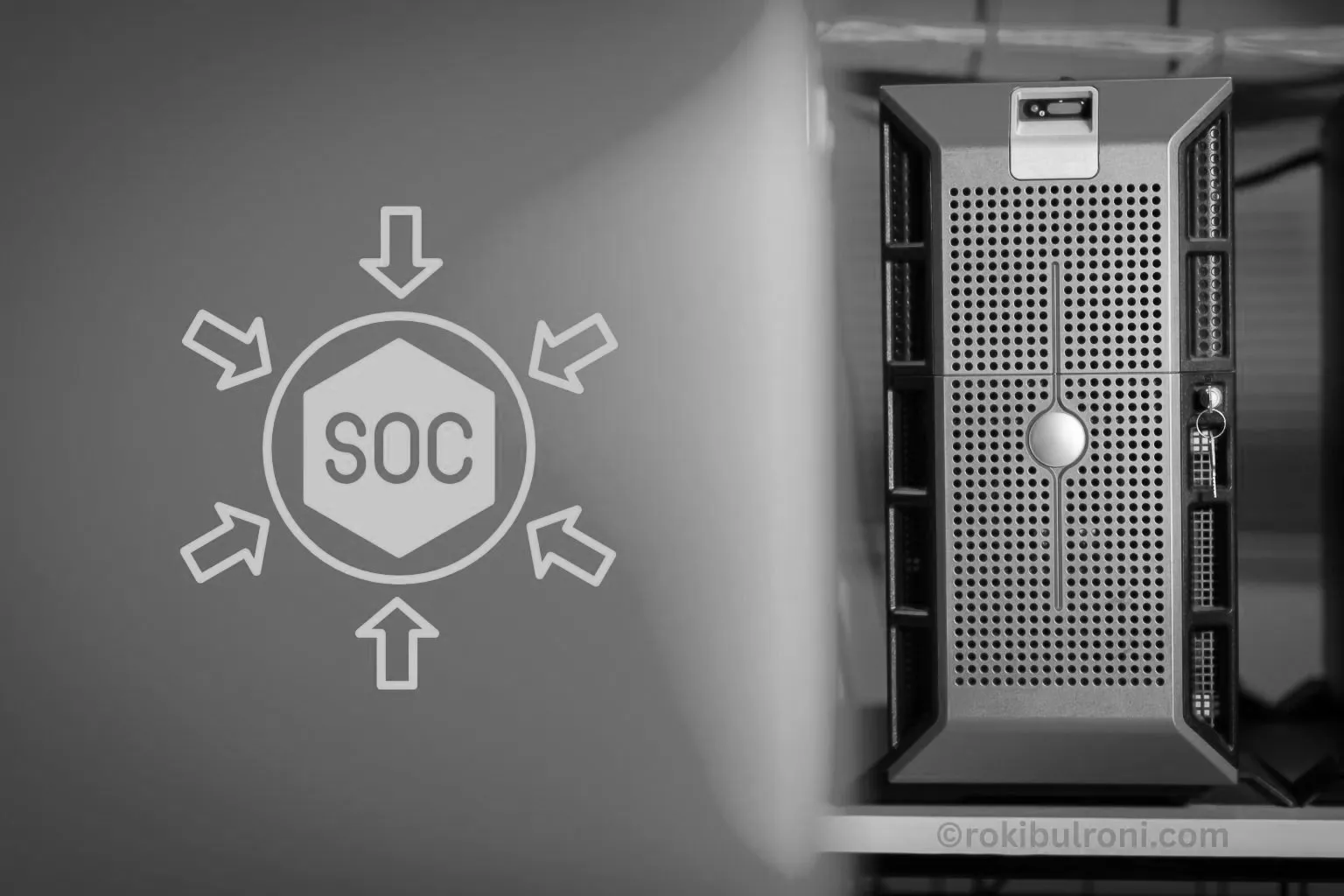 Illustration of a modern SOC—analyst desks, video wall, and layered architecture diagram