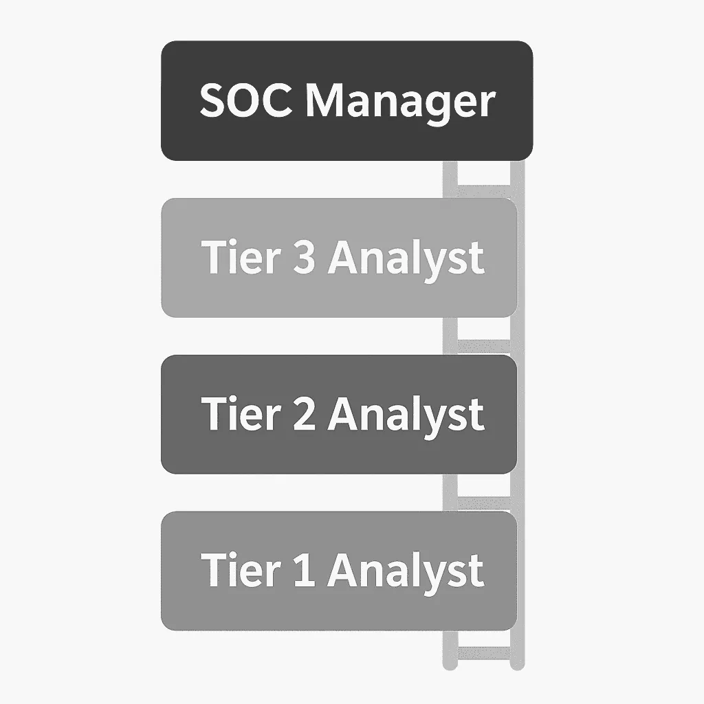 SOC career path ladder from Tier 1 Analyst to SOC Manager